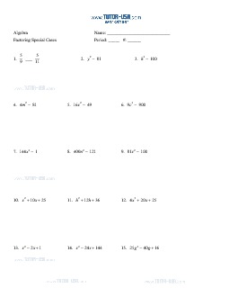 Worksheet: Factoring Perfect Square Binomials and Trinomials | Algebra
