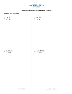 Worksheet: Rational Expressions - Factor and Simplify | Algebra Printable