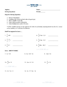 Worksheet: Solving Equations - Variables both Sides - Distributive