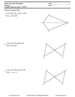 Worksheet: Triangle Congruence Proofs - CPCTC - Corresponding Parts