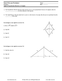 Worksheet: Properties of Perpendicular & Angle Bisectors | Geometry