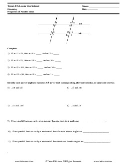 Worksheet Properties Of Parallel Lines Corresponding Alternate Same Side Interior Angle Geometry Printable