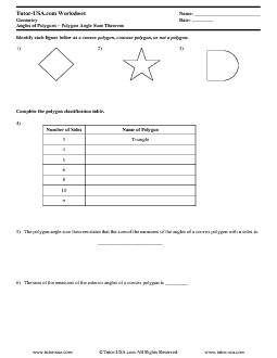 Worksheet: Polygon Angle Sum Theorem - Classifying Polygons | Geometry
