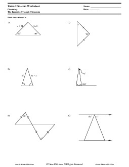 Worksheet: Isosceles Triangles - Theorems and Properties | Geometry