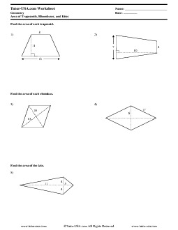 Worksheet: Area of Trapezoids, Rhombuses, and Kites | Geometry Printable