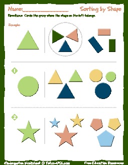 Worksheet: Kindergarten - Sorting by Shape - Sort Objects by Shape