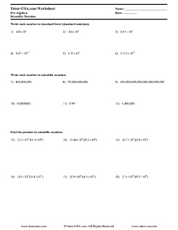 Worksheet: Scientific Notation - Multiply and Divide in Scientific