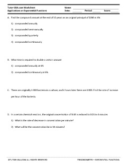 Worksheet: Exponential Functions - Applications - Compound Interest