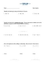 PDF: Algebra - equations, inequalities, distributive property