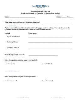 homework 7 solving quadratics by square roots