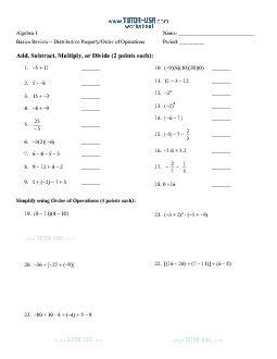 Worksheet: Order of Operations  Distributive Property  Combining Like Terms  Algebra Printable