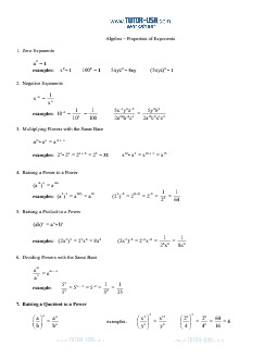 Worksheet: Algebra Exponent Rules and Properties Sheet | Algebra Printable