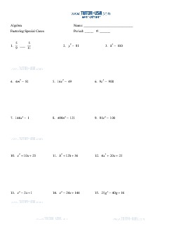 Worksheet: Factoring Perfect Square Binomials and Trinomials | Algebra  Printable