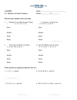 worksheet measures of central tendency mean median mode algebra printable