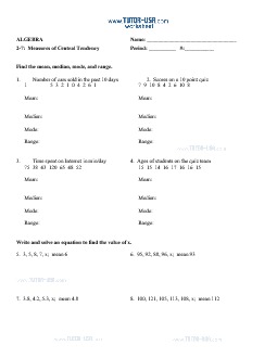 Worksheet: Measures of Central Tendency - Mean, Median, Mode | Algebra  Printable