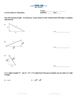 The Pythagorean Theorem (Pre-Algebra, Right triangles and algebra