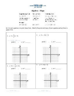 Worksheet: Slope - Slope Intercept, Standard Form, Point-Slope Form