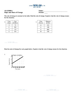 Worksheet: Rate of Change - Slope - Using Tables and Graphs | Algebra