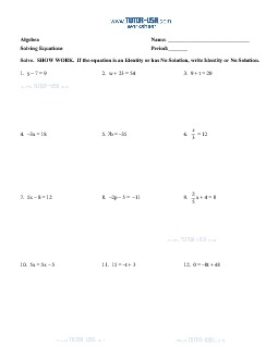 algebra worksheets solving equations