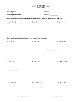 PDF: Algebra, Pre-Algebra - equations