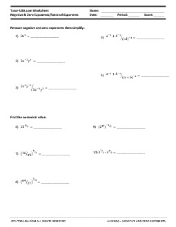 worksheet exponents negative and zero exponents rational exponents algebra printable