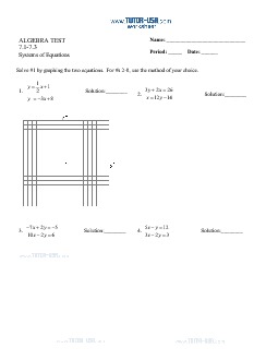 Worksheet Systems Of Equations Solve Using Graphing