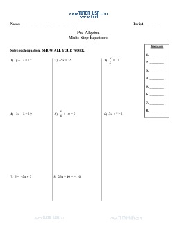 Worksheet Equations Solve Two Step And Multi Step Equations