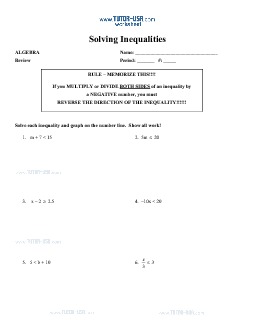 PDF: Algebra - inequalities, graphing