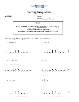 PDF: Algebra - inequalities, graphing