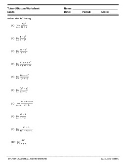 Worksheet: Solving Limits in Calculus | Calculus Printable