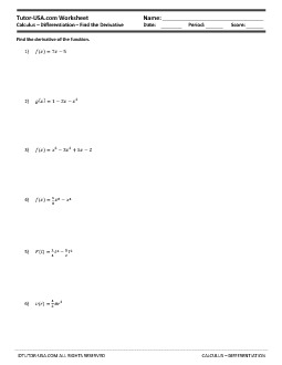 Worksheet: Derivatives - Basic Differentiation - Product, Quotient