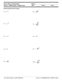 Worksheet: Derivatives - Simplest Cases and Radicals | Calculus Printable