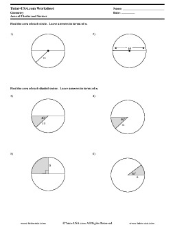 worksheet area of circles and sectors geometry printable