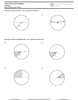 Worksheet: Area of Circles and Sectors  Geometry Printable