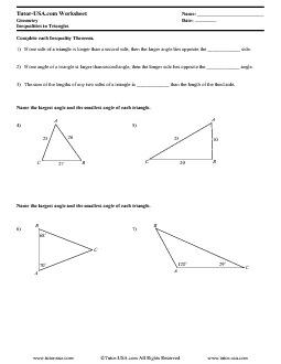 Worksheet: Triangle Inequality Theorem - Inequalities in Triangles |  Geometry Printable