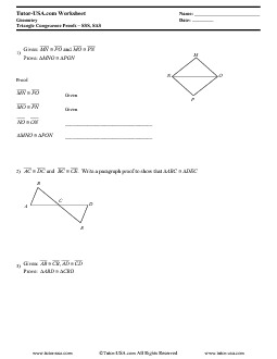 Worksheet: Triangle Congruence Proofs - SSS & SAS Postulates | Geometry