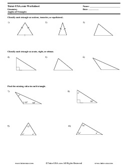 Worksheet: Triangle Angle Sum Theorem - Classifying Triangles