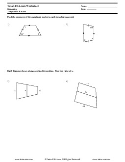 Worksheet: Trapezoids & Kites - Medians | Geometry Printable