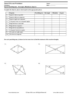 Theorems Rectangle Rhombus Square (examples, solutions, worksheets, videos,  games, activities)