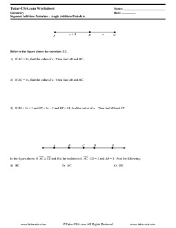 Worksheet: Segment Addition and Angle Addition Postulates | Geometry  Printable