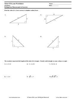 Worksheet: Pythagorean Theorem and its Converse Geometry Printable