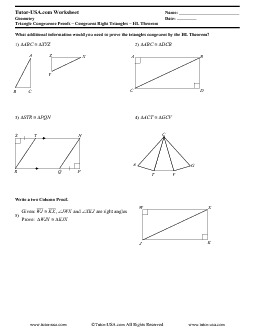 Worksheet: Proving Right Triangles Congruent HL Theorem | Geometry