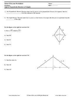 Worksheet: Properties of Perpendicular & Angle Bisectors | Geometry  Printable