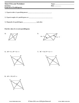 Properties Of Parallelograms Worksheet - Promotiontablecovers