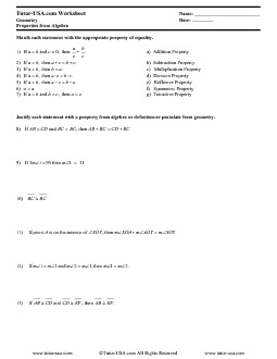 Worksheet: Properties of Equality & Congruence - Reasoning in Algebra