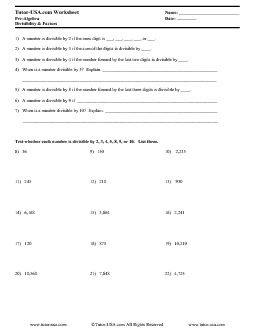 PDF: Pre-Algebra - factors, multiples, divisibility rules