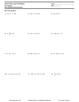 Worksheet Solving Multi Step Equations Pre Algebra Printable