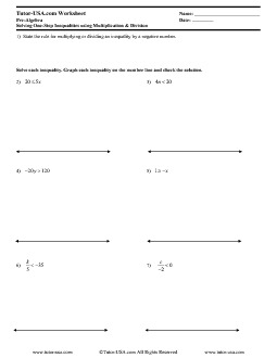 Worksheet Solving Inequalities Using Multiplication And Division