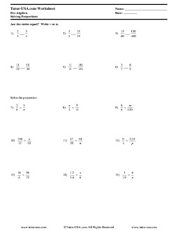 worksheet solving proportions using ratios pre