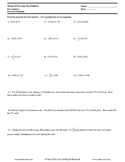 Worksheet: Percent Problems - Equations & Proportions | Pre-Algebra  Printable